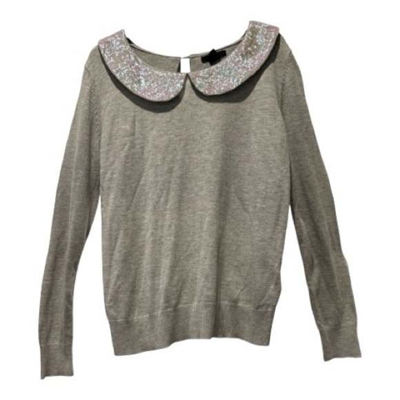 H&M Gray Sweater with Sparkly Sequin Collar Women’s M Holiday Party Top - Picture 1 of 13